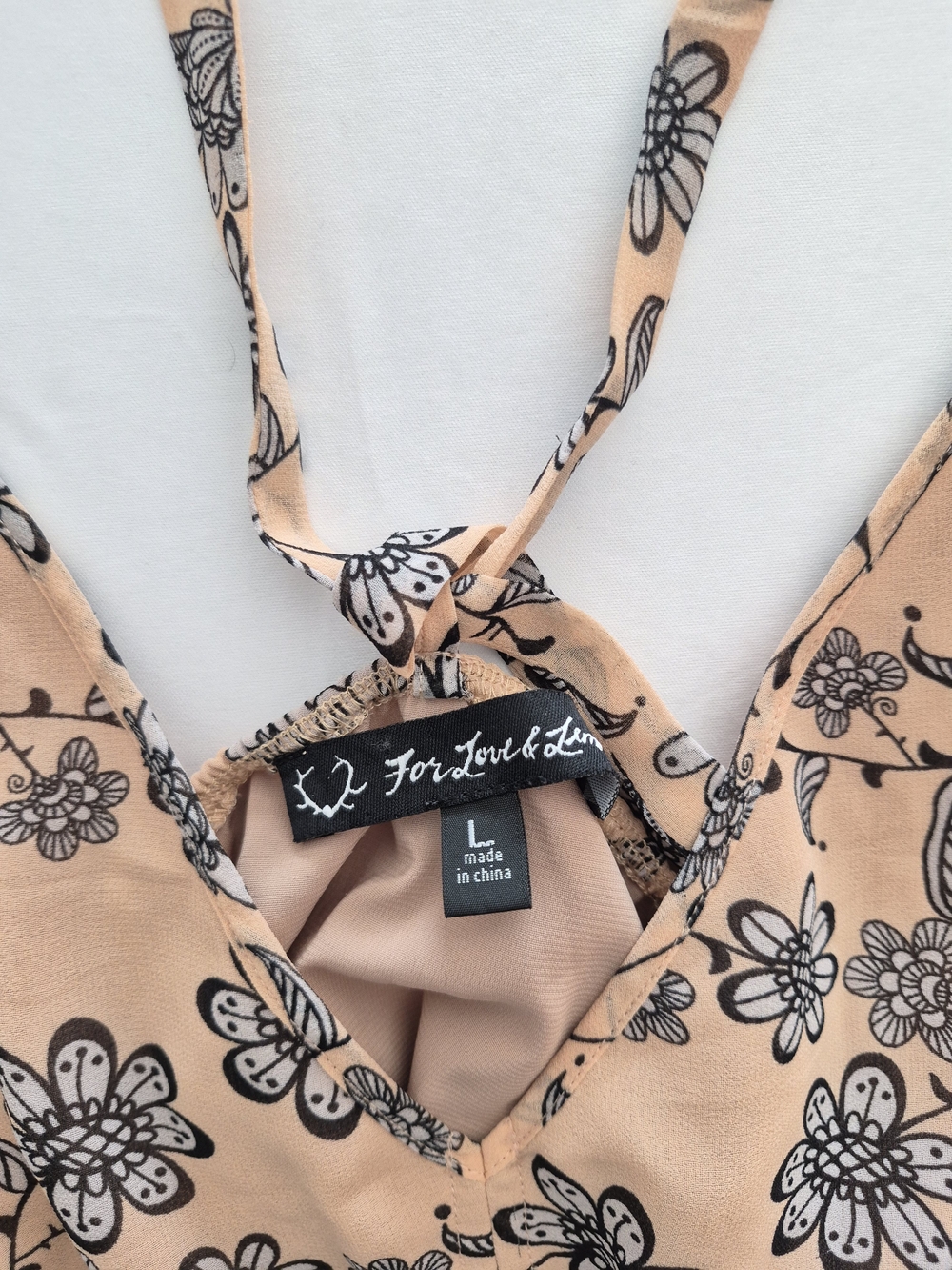 For Love & Lemons Peach Floral Midi Slip Dress with Neck Scarf Size L - Picture 7 of 13